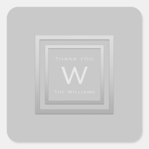 Monogram Dank Grijs Zilver Lijst VIP Bruiloft Wit Vierkante Sticker