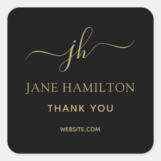 Monogram Dank u Business Logo Square Sticker (Voorkant)