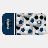 Monogram Dark Blue Black Voetbal Pattern Case-Mate iPhone Case (Achterkant (horizontaal))