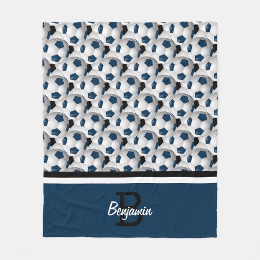 Monogram Dark Blue Black Voetbal Pattern Fleece Deken (Voorkant)