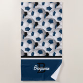 Monogram Dark Blue Black Voetbal Pattern Strandlaken (Voorkant)