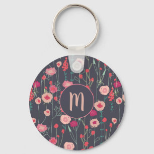 Monogram Dark Floral Sleutelhanger