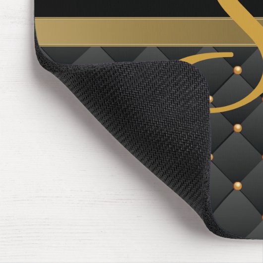 Monogram Dark Gold & Black Pattern-ontwerp Muismat (Hoek)