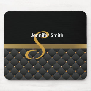 Monogram Dark Gold & Black Pattern-ontwerp Muismat