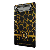 Monogram Dark Gold en Black Giraffe Pattern Mini Klembord (Angled2)