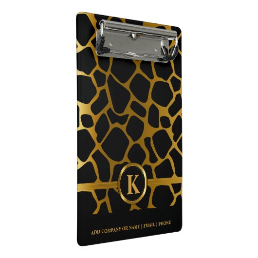 Monogram Dark Gold en Black Giraffe Pattern Mini Klembord (Schuin)