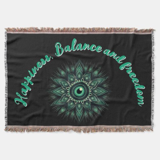 Monogram Dark Green Evil Eye Symbool op zwart | Deken (Voorkant)