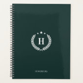 Monogram Dark Green Modern Minimalist Fitness Planner (Voorkant)