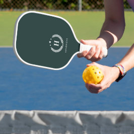 Monogram Dark Green Stylish Modern Minimalist Pickleball Paddle