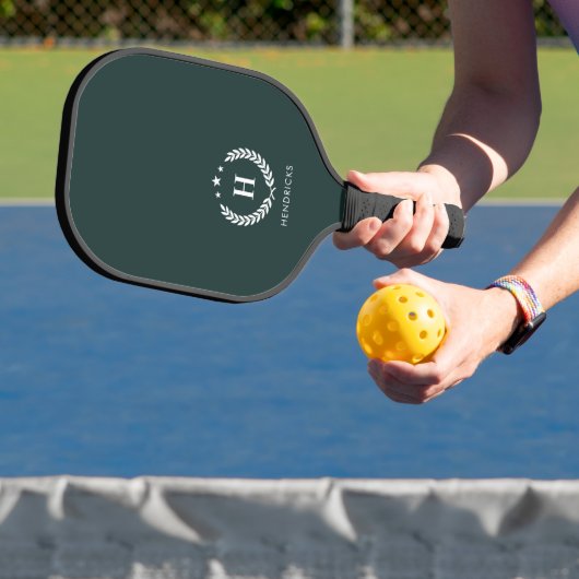 Monogram Dark Green Stylish Modern Minimalist Pickleball Paddle (Insitu)