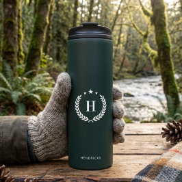 Monogram Dark Green Stylish Modern Minimalist Thermosbeker