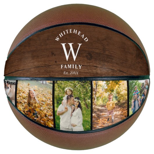 Monogram Dark Wood 5 Foto Collage Basketbal (Voorkant)