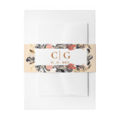 Monogram & Datum Blush en Black Floral Wedding Uitnodigingen Wikkel (Voorkant Voorbeeld)