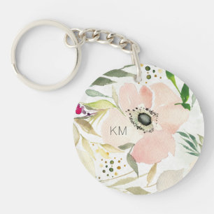Monogram   De Joy of White   Waterverf Floral Sleutelhanger
