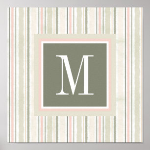 Monogram De Joy of White Waterverf Stripes Poster