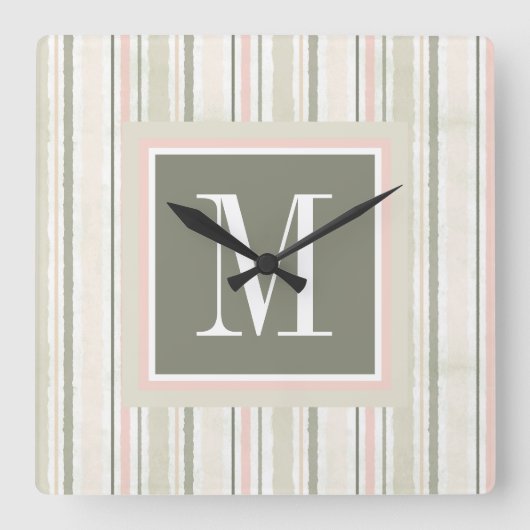 Monogram | De Joy of White | Waterverf Stripes Vierkante Klok (Voorkant)