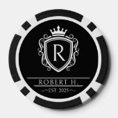Monogram decoratief schild kroon zwart poker chips (Achterkant)