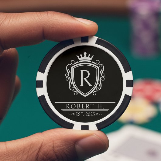Monogram decoratief schild kroon zwart poker chips