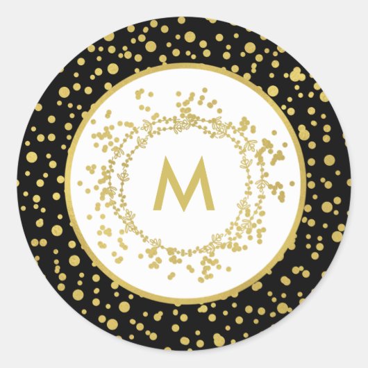 Monogram Decoratief Zwart & Wit Kerstmis Ronde Sticker (Voorkant)