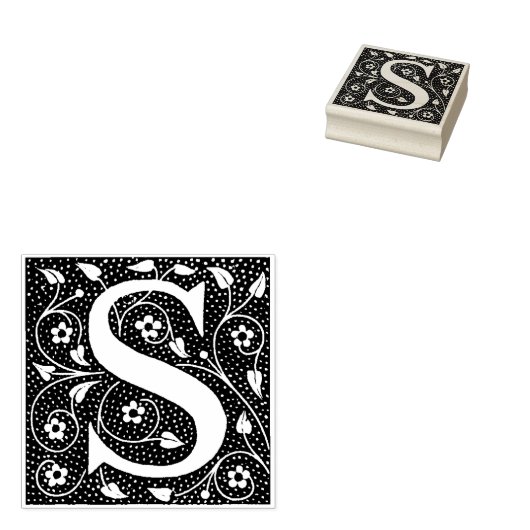 Monogram  decoratieve bloemletter S Rubberstempel (Gestempeld)