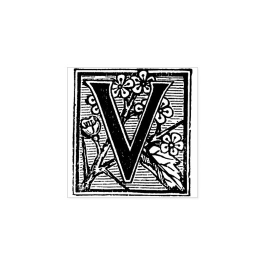Monogram  decoratieve bloemletter V Rubberstempel (Afrduk)