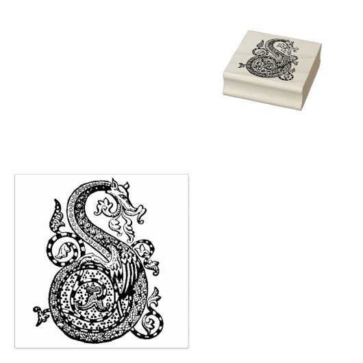 Monogram  decoratieve letter S Dragon Rubberstempel (Gestempeld)