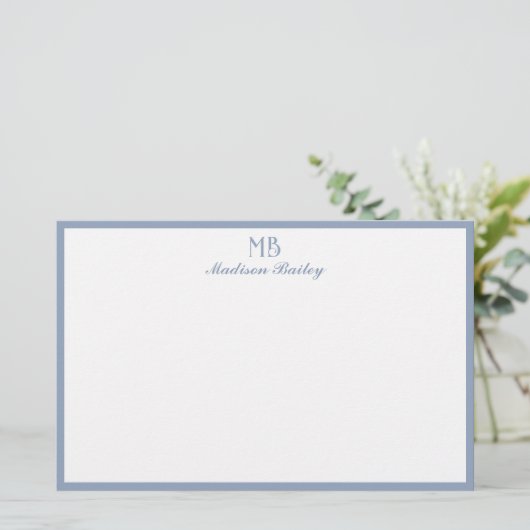 Monogram Decoratieve Typografie | Dusty Blue Briefpapier (Staand voorkant)