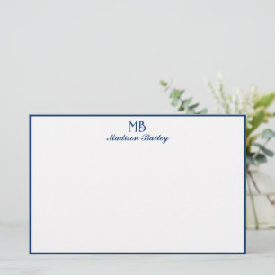 Monogram Decoratieve Typografie Marine Blauwe Rand Briefpapier
