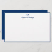 Monogram Decoratieve Typografie Marine Blauwe Rand Briefpapier (Voorkant / Achterkant)