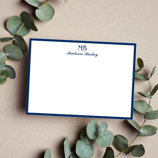 Monogram Decoratieve Typografie | Navy Blue Notitiekaartje