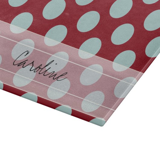 Monogram Deep Red Bleek Blue Fun Polka Dot Pattern Snijplank (Hoek)
