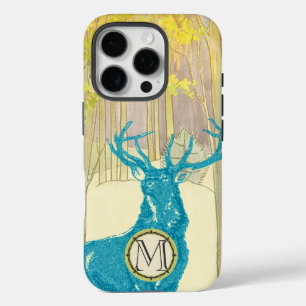 Monogram  Deer Art Nouveau Forest iphone iPhone 16 Pro Hoesje