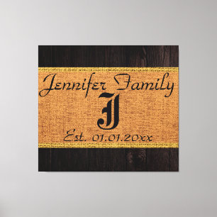 Monogram Deer Rustic Burlap Linen Wood Kijk Canvas Afdruk