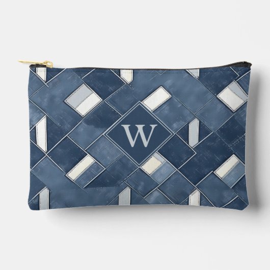 Monogram Denim Blauw en Wit Patchwork Lattice Etui (Voorkant)