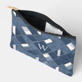 Monogram Denim Blauwe en Witte Patchwork Rooster Etui (Open)