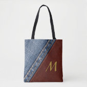Monogram Denim en Leder Draagtas (Voorkant)