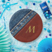 Monogram Denim en Leder Papieren Bordje (Feest)