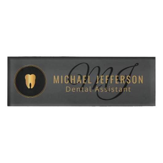Monogram Dentist Kantoor - zwart en goud Naambadge (Voorkant)