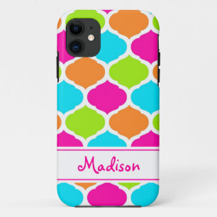 Monogram Designer Quatrefoil Lattice Patroon iPhone 11 Hoesje