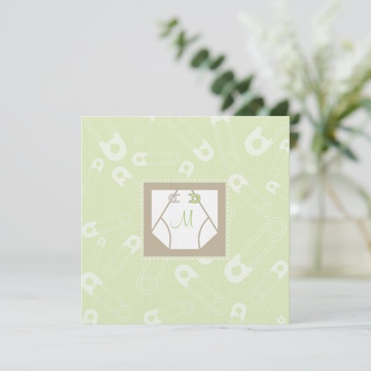 Monogram Diaper en de Uitnodiging van het Baby sho (Staand voorkant)