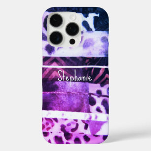 Monogram dierenprint luipaard roze paarse girly iPhone 16 pro hoesje