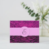 Monogram - Dierlijke afdruk, Zebra, glitter - Roze Briefkaart (Staand voorkant)