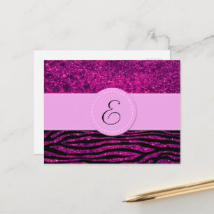 Monogram - Dierlijke afdruk, Zebra, glitter - Roze Briefkaart