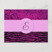 Monogram - Dierlijke afdruk, Zebra, glitter - Roze Briefkaart (Voorkant)
