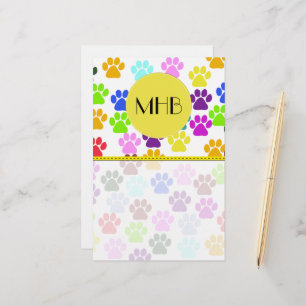 Monogram - Dog Paws, Paw prints - Rood Blauw Groen Briefpapier