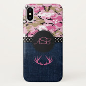 Monogram Donkerblauwe jeans Roze Antler Schattige  Case-Mate iPhone Case (Achterkant)