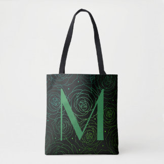 Monogram Donkere Bloem Roos Motiverende Spreuk Draagtas