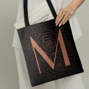 Monogram Donkere Bloem Roos Motiverende Spreuk Draagtas