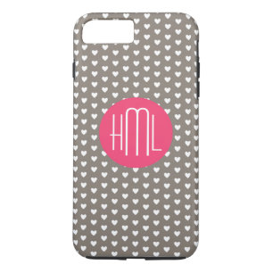 Monogram donkergrijs en Violet Red Heart iPhone 8 Plus / 7 Plus Hoesje