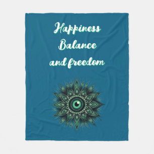 Monogram Donkergroen Evil Eye Symbool op blauw Fleece Deken